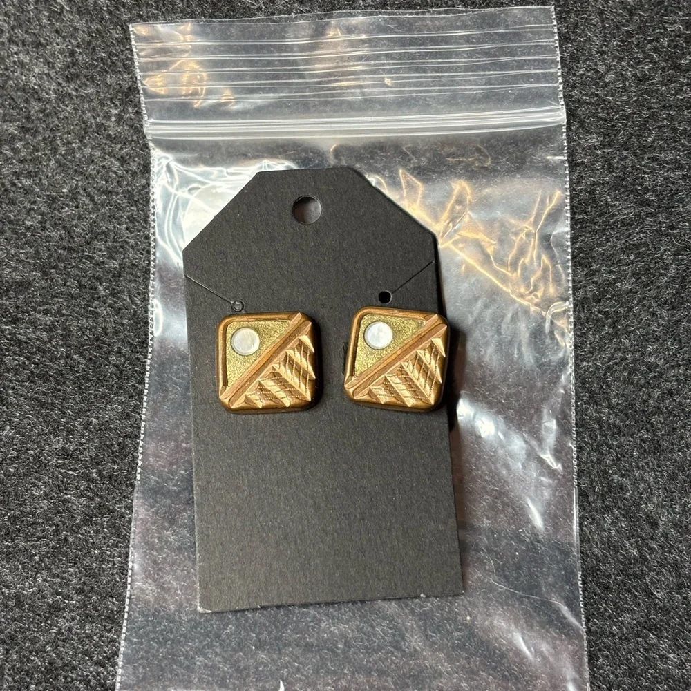 Vintage Gold and Bronze Cufflinks with Mother of Pearl Inlay